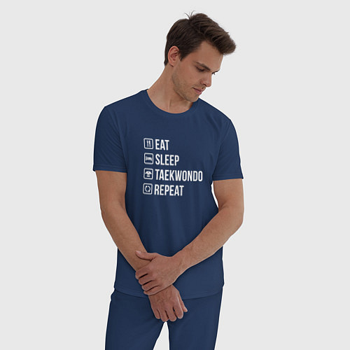 Мужская пижама Еда сон тхэквондо повторить / Тёмно-синий – фото 3