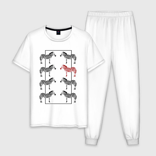 Мужская пижама Зебры в прямоугольнике минимализм / Белый – фото 1