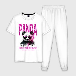 Пижама хлопковая мужская Панда и розовые очки, цвет: белый