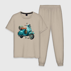 Пижама хлопковая мужская Ретро скутер, цвет: миндальный