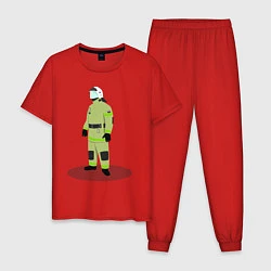 Пижама хлопковая мужская Пожарный МЧС России, цвет: красный