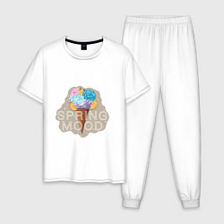Пижама хлопковая мужская Букет мороженного, цвет: белый