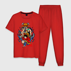 Пижама хлопковая мужская One Piece run, цвет: красный