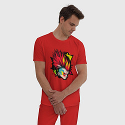 Пижама хлопковая мужская Панк с красными волосами, цвет: красный — фото 2