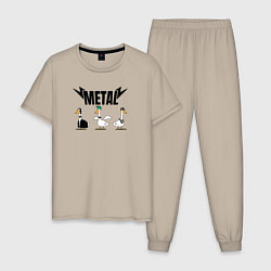 Пижама хлопковая мужская Гуси metal, цвет: миндальный