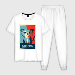 Пижама хлопковая мужская Meow obey, цвет: белый