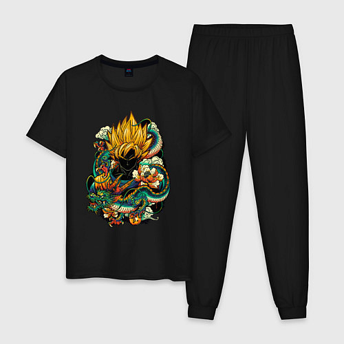 Мужская пижама Dragon ball дракон и цветы / Черный – фото 1