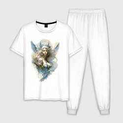 Пижама хлопковая мужская Царевна-Лебедь ангел - нейросеть, цвет: белый