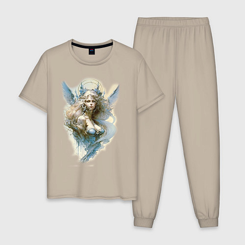 Мужская пижама Царевна-Лебедь ангел - нейросеть / Миндальный – фото 1