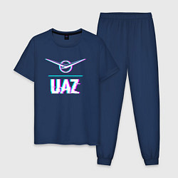Пижама хлопковая мужская Значок UAZ в стиле glitch, цвет: тёмно-синий