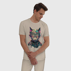 Пижама хлопковая мужская Кот киборг, цвет: миндальный — фото 2