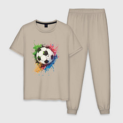 Пижама хлопковая мужская Яркий футбольный мяч, цвет: миндальный