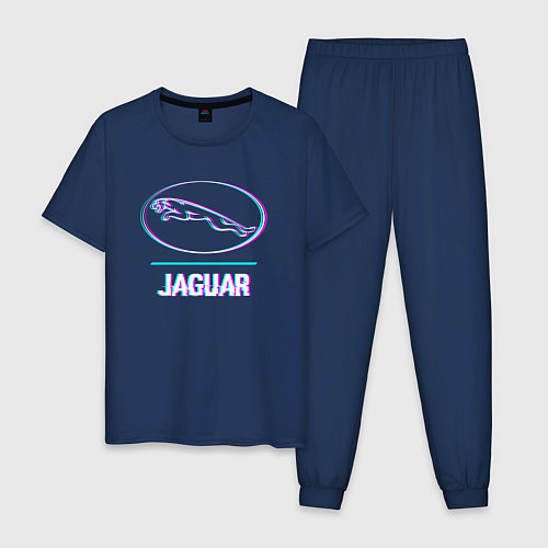 Мужская пижама Значок Jaguar в стиле glitch / Тёмно-синий – фото 1