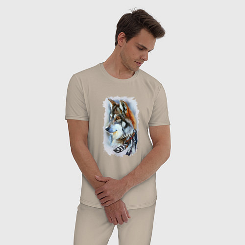 Мужская пижама Дикий волк с перьями / Миндальный – фото 3