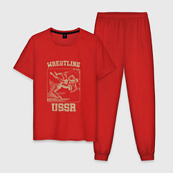 Пижама хлопковая мужская Борьба СССР советский спорт, цвет: красный