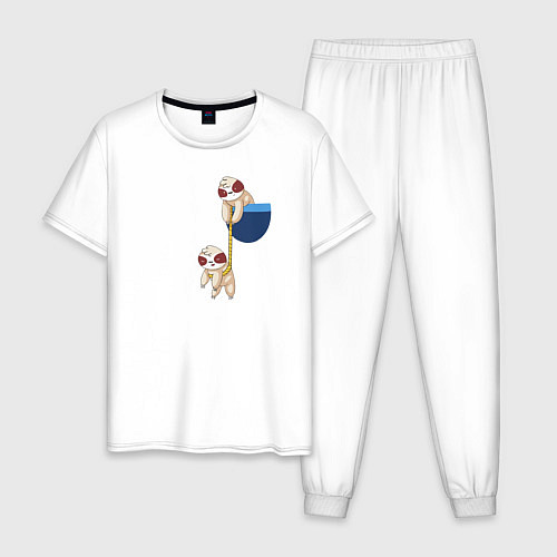 Мужская пижама Карманные ленивцы / Белый – фото 1