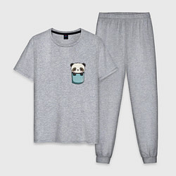 Пижама хлопковая мужская Панда в кармашке, цвет: меланж