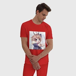 Пижама хлопковая мужская Аниме милая девочка, цвет: красный — фото 2