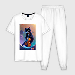 Мужская пижама Кот со скрипкой в космосе