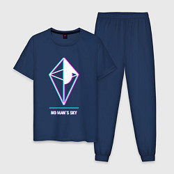 Пижама хлопковая мужская No Mans Sky в стиле glitch и баги графики, цвет: тёмно-синий