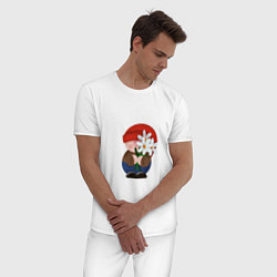 Пижама хлопковая мужская Гномик с ромашками, цвет: белый — фото 2