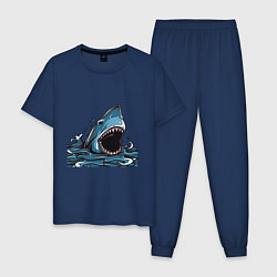 Пижама хлопковая мужская Голова акулы с раскрытой челюстью, цвет: тёмно-синий