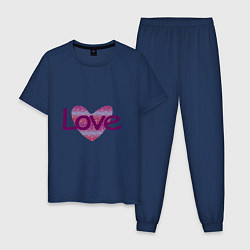 Пижама хлопковая мужская Надпись Love на сердце, цвет: тёмно-синий