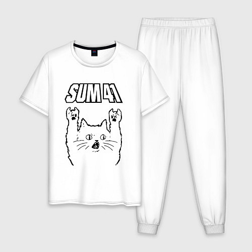 Мужская пижама Sum41 - rock cat / Белый – фото 1