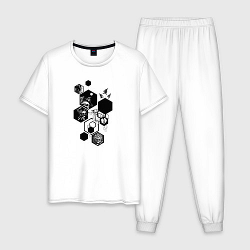 Мужская пижама Черепа и шестиугольники / Белый – фото 1