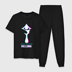 Пижама хлопковая мужская Символ Hellsing в стиле glitch, цвет: черный
