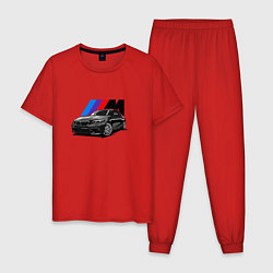Пижама хлопковая мужская BMW на фоне m performance, цвет: красный