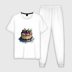 Пижама хлопковая мужская Акварельный торт, цвет: белый