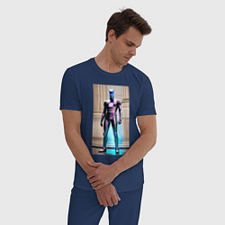 Пижама хлопковая мужская Пришелец принял образ землянина - киберпанк, цвет: тёмно-синий — фото 2