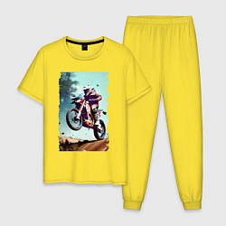 Пижама хлопковая мужская Мотокросс - экстрим, цвет: желтый