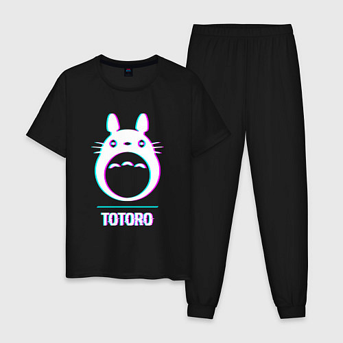 Мужская пижама Символ Totoro в стиле glitch / Черный – фото 1