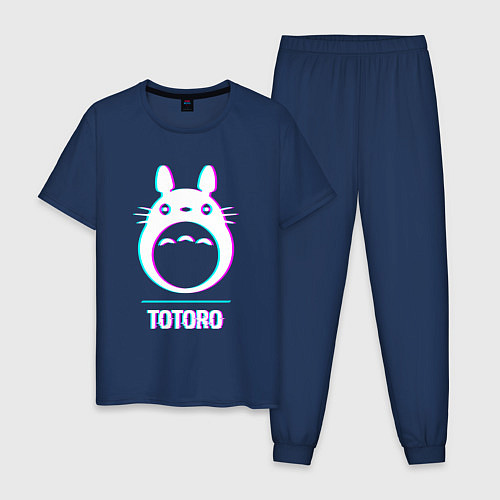 Мужская пижама Символ Totoro в стиле glitch / Тёмно-синий – фото 1