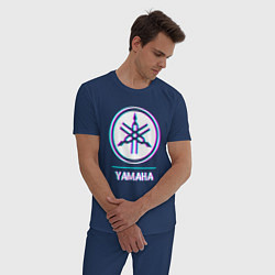 Пижама хлопковая мужская Значок Yamaha в стиле glitch, цвет: тёмно-синий — фото 2