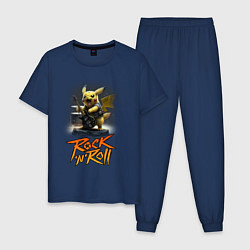 Пижама хлопковая мужская Пикачу Рокnroll, цвет: тёмно-синий