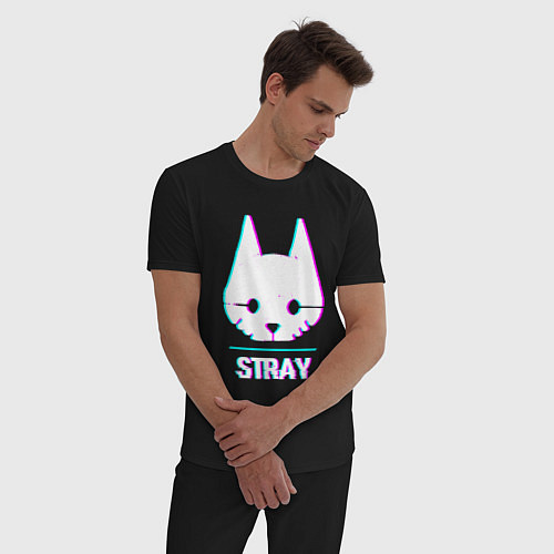 Мужская пижама Stray в стиле glitch и баги графики / Черный – фото 3