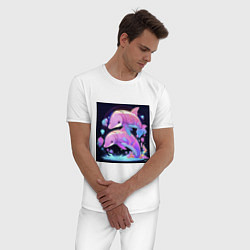 Пижама хлопковая мужская Розовые аниме кибер-дельфины, цвет: белый — фото 2