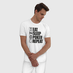 Пижама хлопковая мужская Eat, sleep, poker, repeat, цвет: белый — фото 2