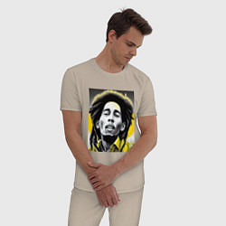 Пижама хлопковая мужская Bob Marley Digital Art, цвет: миндальный — фото 2