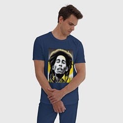 Пижама хлопковая мужская Bob Marley Digital Art, цвет: тёмно-синий — фото 2