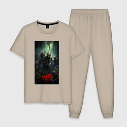 Пижама хлопковая мужская Зомби на острове, цвет: миндальный