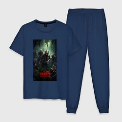 Пижама хлопковая мужская Зомби на острове, цвет: тёмно-синий