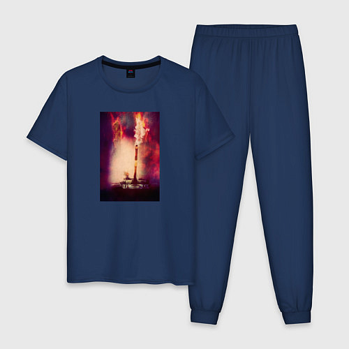 Мужская пижама Танк в пламени на поле боя / Тёмно-синий – фото 1