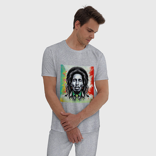 Мужская пижама Боб Марли граффити триколор / Меланж – фото 3