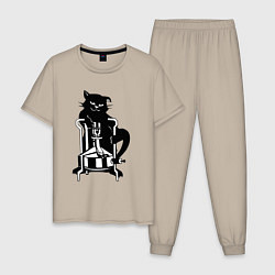 Пижама хлопковая мужская Кот Бегемот на примусе, цвет: миндальный
