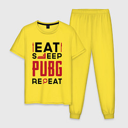 Пижама хлопковая мужская Надпись: eat sleep PUBG repeat, цвет: желтый