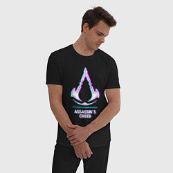 Пижама хлопковая мужская Assassins Creed в стиле glitch и баги графики, цвет: черный — фото 2